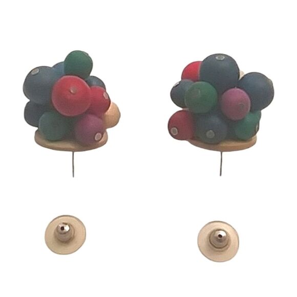 Earrings 80s to 90s Vintage Retro Colorful Wooden Beads Toy ish Playful … - Picture 3 of 6